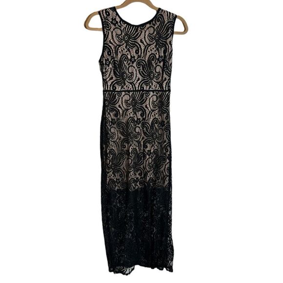 Enfocus Studio Black Lace Overlay Nude Maxi Cocktail Dress size 8 - Picture 1 of 5